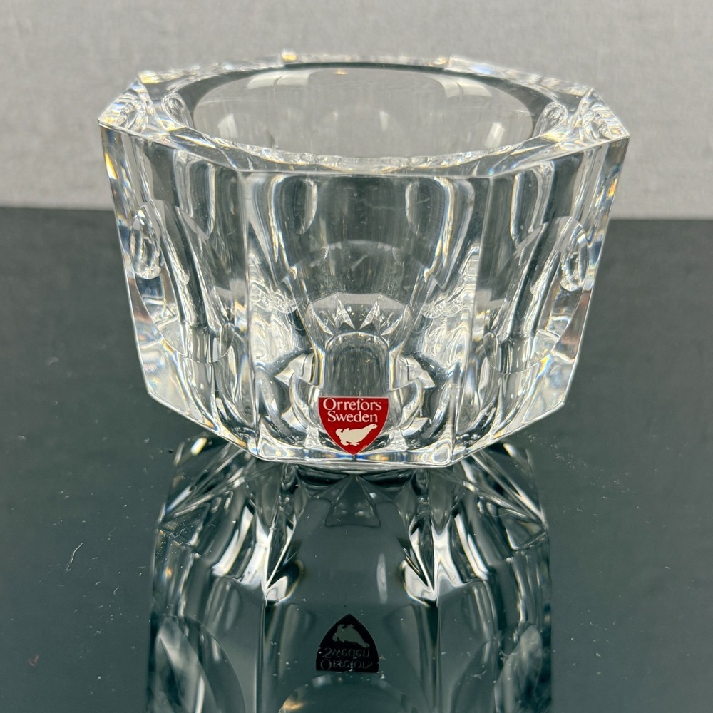 Orrefors Sweden Crystal Octagon‎ Bowl Votive Holder Signed with Original Label